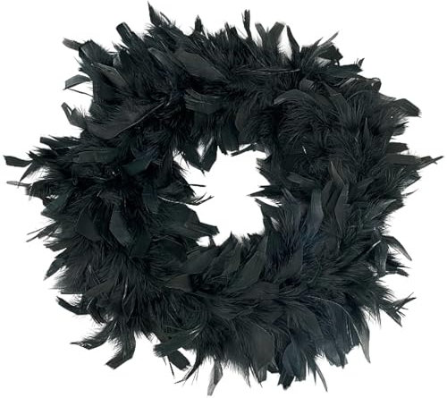 MACOSA EX248754 Federkranz Schwarz 35 cm Federn Tischdeko Kranz Ostern Osterkranz Osterdekoration Nest Natur Osterdeko Deko Türkranz Dekokranz Dekoration