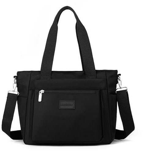 Simcat Women Handbag Tote Bag,Canvas Over Shoulder Bag with Zipper,Multi Pockets Crossbody Bags,Multifunction Satchels Bag for Women with Adjustable Wide Strap Handbag Black