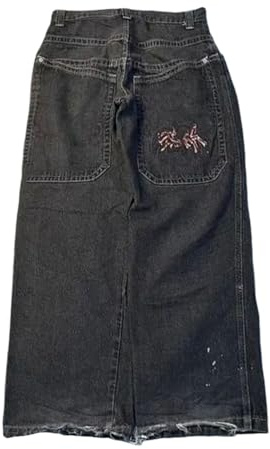 ORANDESIGNE Jeans Y2K Homme Taille Basse Printed Pants Pantalon Unisexe Pantalon Cargo Décontracté Imprimé Hippie Streetwear N Noir M