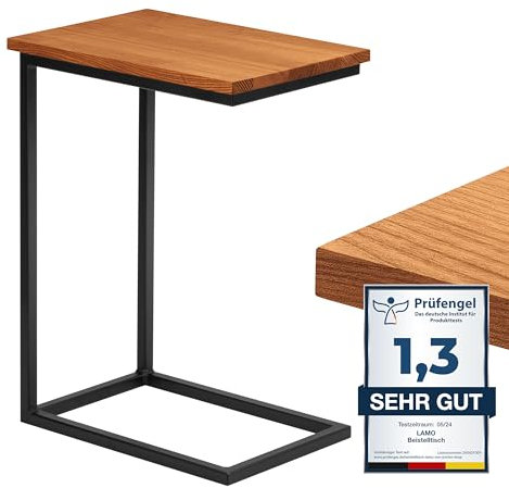 LAMO Manufaktur Beistelltisch | Laptoptisch | Sofatisch | mobiler Kaffeetisch | Nachttisch | 45x30x60 cm | Gestell Schwarz | 100% Echtholz Massiv Platte Farbe: Rustikal