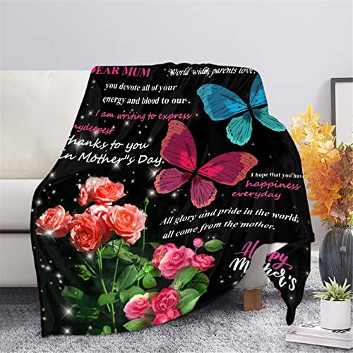 Flanelldecke, Brief an Mutter von Tochter und Sohn, Nelke, Blume, Schmetterling, Geschenk für Mutter, Eltern, Liebesbrief-Design, gemütlich, weich, Überwurf, 127 x 101,6 cm