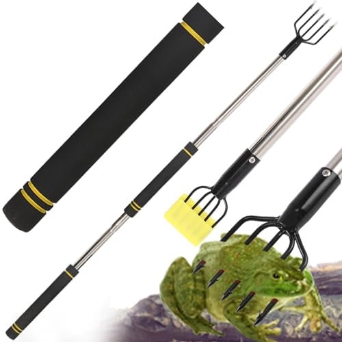 Frebuta Frosch-Gigging-Stange, 81,3 bis 239,9 cm, mit Widerhaken, 5 Zinken, Harpune, Edelstahl, Flunder-Gig-Verlängerungsstange, langer Griff mit Schwammgriff, Jagd, Bullfrosch, Speer, Fischhaken,