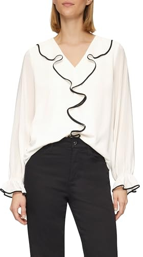 s.Oliver Black Label Damen 2158586 Chiffon-Bluse mit Rüschen-Besatz (1er Pack)