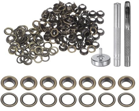 QUARKZMAN Grommet Werkzeug Kit, 100 Pcs 5mm Ösen mit 2 Ösenzange & 1 Scheiben Set, Metallösen Kupfer Tülle Stanzwerkzeug für Stoff Planen Leder Gewebe Vorhang Poolabdeckung, Bronze