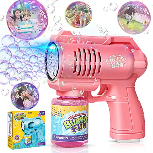 Panacare Kinder Seifenblasenpistole, Seifenblasenmaschine Gun mit Musik 3000+ Blasen/Min mit Seifenblasenlösung, Seifenblasenspielzeug Outdoor Geschenk für Junge 3456789/Geburtstag/Party (Pink)