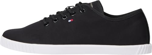 Tommy Hilfiger Women’s Elegant Canvas Lace-Up Cupsole Trainers, Black (Black), 3.5