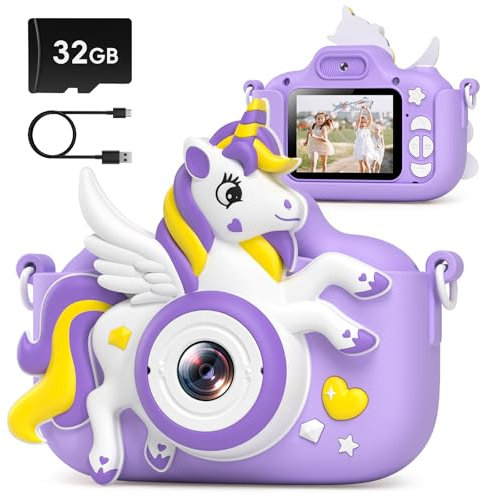 GREENKINDER Appareil Photo Enfant, 2.0 Pouces Appareils Photos Numériques pour Enfants avec 32GB Carte, Vidéo HD 1080P Camera Enfant Rechargeable Caméscope, Cadeau Jouet Filles de 3 à 12 Ans, Violet