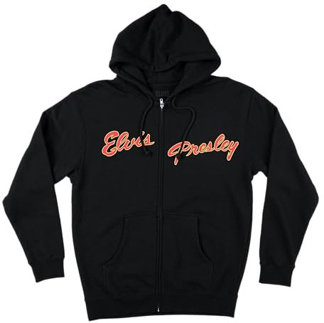 ELVIS PRESLEY Uni Black/Red Photo Back Zip Hoodie Kapuzenpullover, Schwarz, XX-Large