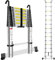 Exleiter Extendable Telescopic Ladder 4.9M, Aluminium Telescoping Ladder with Detachable Hooks and Stabiliser Bar, Adjustable Height Portable Sturdy Loft Ladder Secure Climbing for Hom