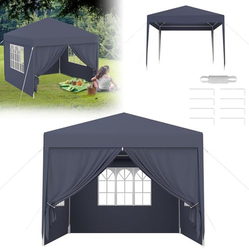 LARS360 Gartenpavillon, Wasserdichtes Gartenzelt mit 4 Seitenwänden, Bierzelt & Strandzelt mit PE Plane und Stahlrohren (Anthrazit, 3X3m)