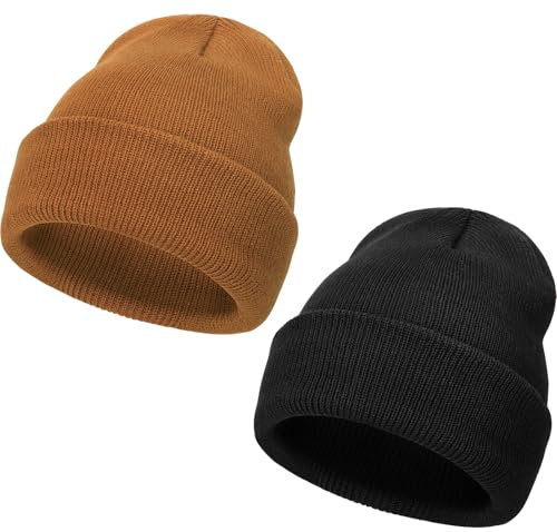 DRESHOW Winter Mütze Damen Herren Strick Beanie Unisex Slouchy Weich Warme Mütze 2 Stück
