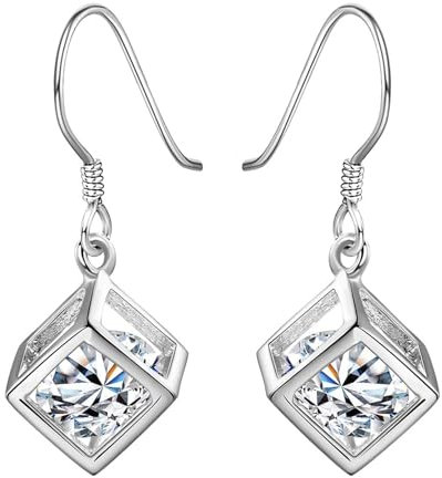 Tropfen Ohrringe Kupfer Versilbert, Ohrringe Silber Quadrat Zirkonia Ohrringe Damen 3 x 1.1 cm