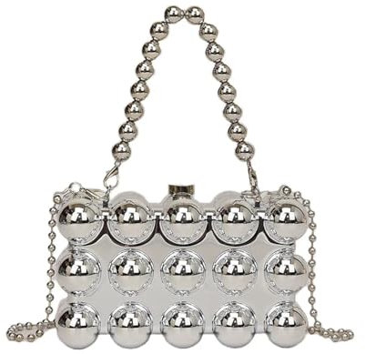 YUEZHAN Abendtasche Damen Clutch Clutch Handtasche Für Frauen Trend Square Abend Party Tasche Mit Top Griff Schulter Kette Geldbörse Boxen Model One Silver