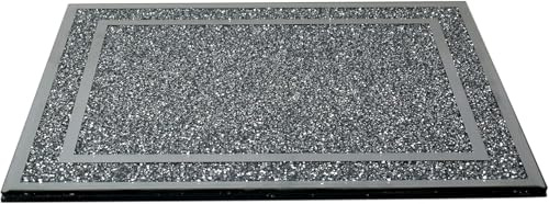 Crushed Diamond Silver Crystal Chopping Board, 30x40cm Heat Resistant Toughened Glass Worktop Saver