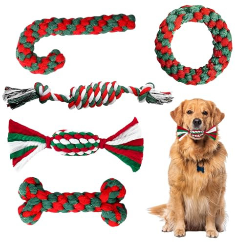 O-Kinee Spielzeug Hund Weihnachten, 5 StüCk Hund Weihnachten Spielzeug, Kauspielzeug Hund Zuckerstange, Hundespielzeug Seil, Spielzeug Hund Unzerstörbar, Dog Toys Candy Canes Geeignet