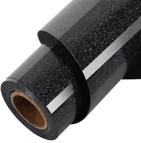TORC Holographic Black Glitter HTV Heat Transfer Vinyl HTV Rolls, 12 x 12 ft Iron on Vinyl for T Shirts Black HTV Vinyl for All Cutter Machines Easy to Cut & Weed for Heat Vinyl Design 1 Roll
