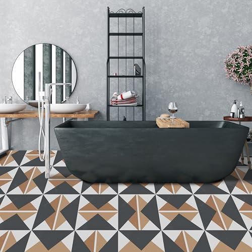 Alwayspon 24Pcs 7.87x7.87inch Black, White and Orange Waterproof Non-Slip Floor Tiles Decal for Kitchen Bathroom Living Room, Vinyl Flooring Self-Adhesive Peel and Stick Vinyl Sticker.