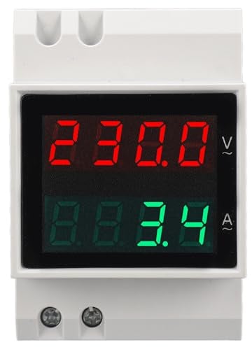 Amperometro Voltmetro di Tensione Monofase su Guida DIN, Voltmetro Amperometro su Guida DIN Monitor di Corrente SDM003 F Multimetro Digitale con Display a 4 Cifre Voltmetro