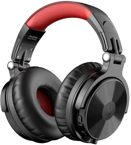 OneOdio Bluetooth Headphones Over Ear, Studio Level Sound Quality, 110 Hrs Playtime Bass Boosted Soft Memory Protein Earmuffs Foldable wireless Headphone with Mic for Cell Phone PC Music (Red)