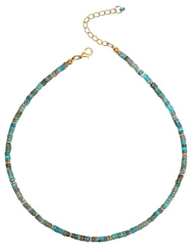 Mikovivi Muschel Halskette, Perlen Halskette Surfer Strand Halskette Strandmuschel Halskette für Damen Sommerschmuck (Blaugrün)