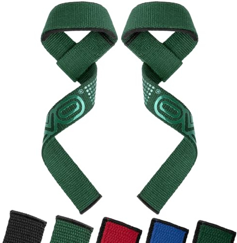 EVO Fitness Weight Lifting Straps Anti Slip Gym Powerlifting Deadlifting Bodybuilding Workout Strength Training Hand Bar Grips Neoprene Gel padded Wrist Support Unisex Men Women (All Green)