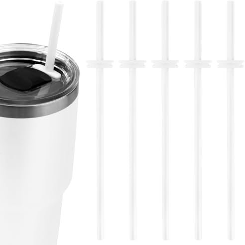 5pcs Pailles en Silicone pour Verre Yeti, Pailles Réutilisables Remplacement de Paille Sans BPA Accessoires de Tasse Incassables pour Yeti (Blanc)