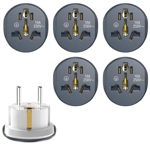 Fiotha 5PC Adaptador de Viaje Universal para España, Adaptador Enchufe Universal, Adaptador Universal Enchufe Viaje, para Reino Unido, EE. UU., AUS, China, Japón, Italia, Suiza, Gris