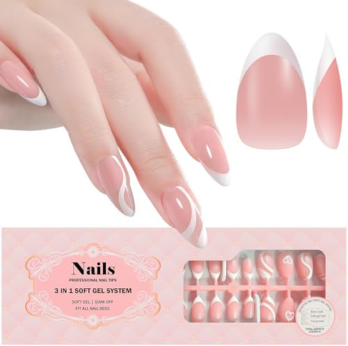 INTOBAS 160 Pièces Faux Ongles French Manucure, Press on Nails Court Amande, Couverture French Capsule Ongles pour la qualité du salon，DIY Nail Art pour Femmes et Filles-12 Tailles-Rose