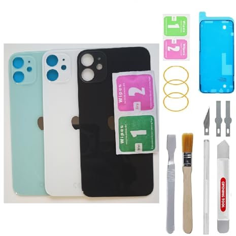 Ersatz-Rückglas, kompatibel mit iPhone 12, Schwarz, mit Reparaturwerkzeug-Set, Ersatzglas (schwarz)