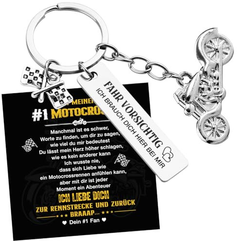 BOOMTOP Motorrad Schlüsselanhänger Motocrosser Geschenk für Männer Fahr Vorsichtig Schlüsselanhänger Ich brauch dich Motorrad Schüsselband Weihnachten Silvester Geschenke Motorradfahrer Glücksbringer