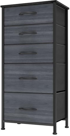 YITAHOME Kommode,Kommode mit 5 Schubladen,Schrank,Stoffschubladen mit Griffen,mit Stabiler Stahlrahmen,Schwarze Holzmaserung