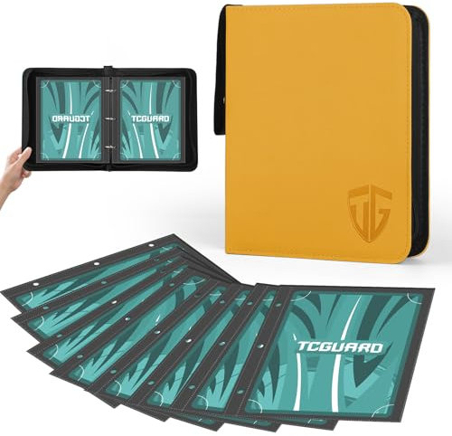 TCGUARD Sammelalbum Groß für Jumbo Card, PU-Material mit Reißverschluss Jumbo Card Binder für bis zu 100 XXL Karten, 15,5x21 cm für Übergroße Karten z.B. VMAX, V or EX, Promo Cards GX Vere etc. Gelb