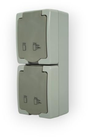 EDELIZON Aufputz Serienschalter IP54 Feuchtraum VDE (Aufputz Steckdose 2-fach vertikal, Grau)