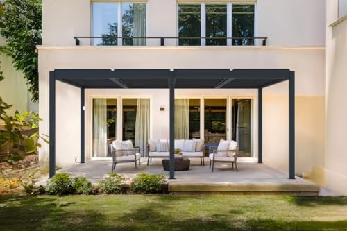 Pérgola Bioclimática Motorizada Cazeboo 5x3m Santa, Aluminio, Gris, Lamas Ajustables, Pérgola Eléctrica Independiente