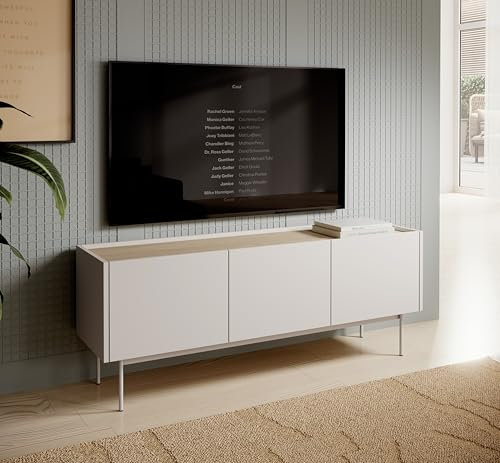 3E 3xE living.com Mobile TV, corpo e frontale: Cashmere, TOP: Rovere Linea, 144 x 55 x 37 cm