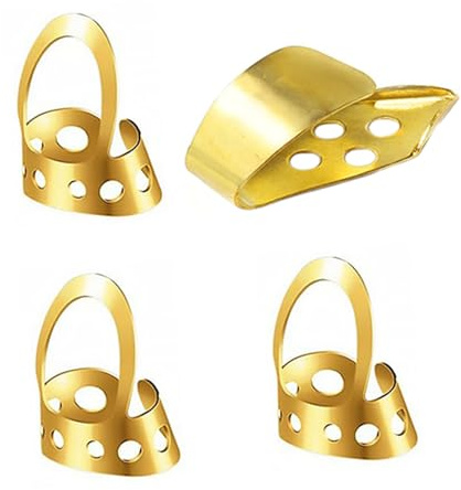 Gitarrenplektrum 4 Stück Verstellbar Hohl für Banjo Bass Musiker | Edelstahl Gold, Schützt Finger vor Reibung und Verletzung, Weihnachten Party, Gitarren Fingerpicks