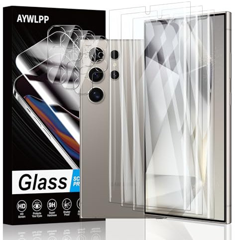 AYWLPP Screen Protector for Samsung Galaxy S24 Ultra Accessories, 3* Tempered Glass Film with 3* Camera Lens Protector, Ultra Durable 9H Hardness, Anti-Scratch, Bubble-Free, Case-Friendly