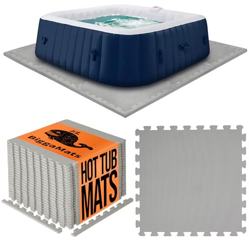 BIGGAMATS EVA Foam Hot Tub Mat | Light Grey Non-Slip Interlocking Pool Mats | 50 x 1.4 cm Waterproof Outdoor Mats for Hot Tub, Spa & Paddling Pool | Pack of 6