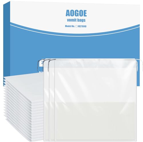 AOGOE Absorbent Sick Bags, 20 Pack Leak Resistant Vomit Bags, Turns Vomit into Gel, 1000ml Portable Sick Bag for Car Travel, Boat or Plane, No Mess Travel Sick Bags for Kids and Pregnancy, Zero Odour
