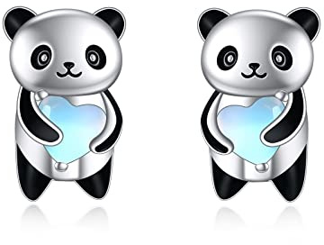 YONFQE Panda Ohrringe S925 Sterling Silber Panda Ohrringe Mondstein Schmuck Geschenk für Damen