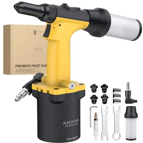 AMTOVL Pneumatic Riveter - 1000KGF/2205LBF Pulling Pneumatic Rivet Gun, Heavy-Duty Air Pop Riveter 2.4mm, 3.2mm, 4mm, 4.8mm Capacity
