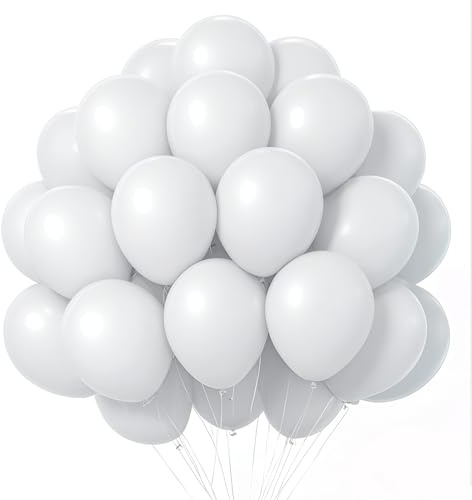 EWODEIEW Luftballons Weiß, 60 Stück 10 Zoll White Latex Ballons,Matt Weiss Helium Luftballon,Weiße Luftballon Girlande Partyballon für Geburtstag Babyparty Hochzeit Party Deko