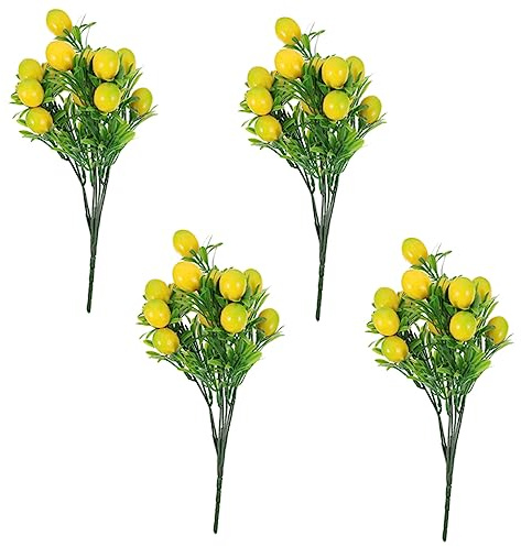 GLEAVI Artificial Lemon Branches Faux Lemon Tree Stem 4pcs Plastic Greenery Stems Home Wedding Diy Floral Decor