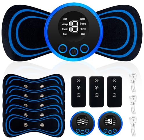 Mineup 3 Stück Ems Massagegerät, Nackenmassagegerät, Tragbar Nacken Massagegerät mit Fernbedienung, 8-Modi 19-Levels Mikrostrom, Schulter Nacken Massager, Zervixmassage für Brust Knie Bein