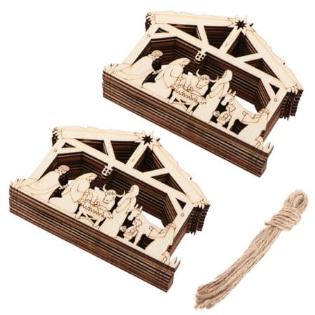 Holzdeko Weihnachtsanhänger 20 Stück 10x7,5x0,3cm Hausform | Khaki, Hohl und Formstabil, zum Aufhängen an Tür oder Gepäck, Wiederverwendbar
