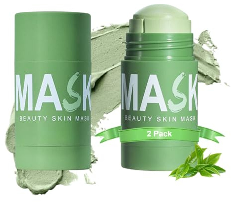Green Tea Mask Stick,2Pcs Green Maske Stick Mitesserentferner & Porenreiniger,Green Clay Mask für Tiefenreinigung & Porenverfeinerung,Tonmaske für unreine Haut,Feuchtigkeitsspendend für Alle Hauttypen