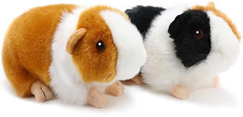 Lempefe 2 Stück 8 Zoll Süß Meerschweinchen Plüschtiere Gefüllte Realistische Kuscheltiere Weiche Meerschweinchen Puppe Spielzeug Dekor für Jungen Mädchen Partybedarf (Schwarz, Gelb, Meerschweinchen)