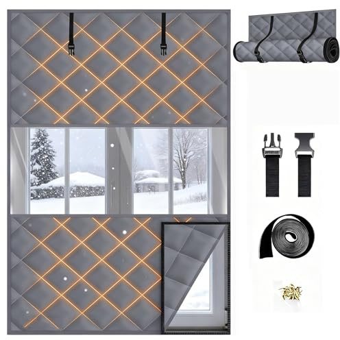 Wärmeschutzvorhang Fenster für Winter, 65 90 120 160 180 cm Winddicht Kälteschutzvorhang für Schlafzimmer, Isoliervorhang Fenster aus Oxford-Stoff(Grau,50X60CM)