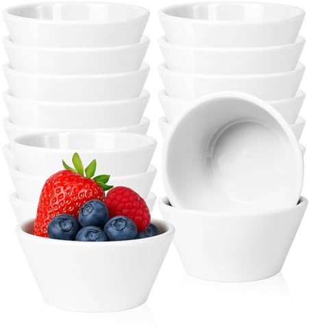 ASMIZ Set di 18 ciotole in ceramica bianca, 240 ml, ciotole per dessert e zuppa in porcellana, per cereali, riso, ghiaccio, salse e snack, adatte al microonde e alla lavastoviglie