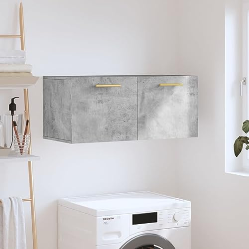 Owoxanthellate Wandschrank Betonoptik 80x36x35 cm Holzwerkstoff Modernes Design Robuste Wandmontage platzsparend für Bad Küche Flur Büro und mehr